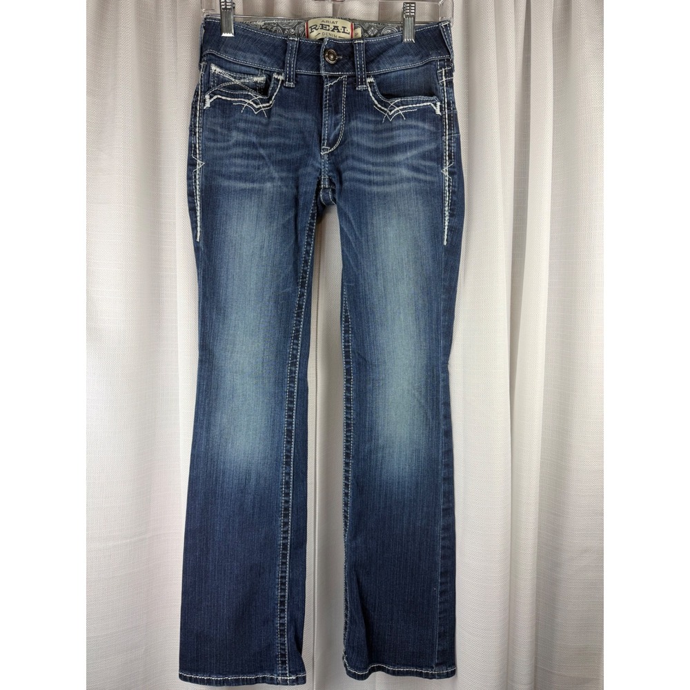 Ariat REAL Denim 26R Mid Rise Bootcut Jeans Entwined Marine Embroidered 26x32